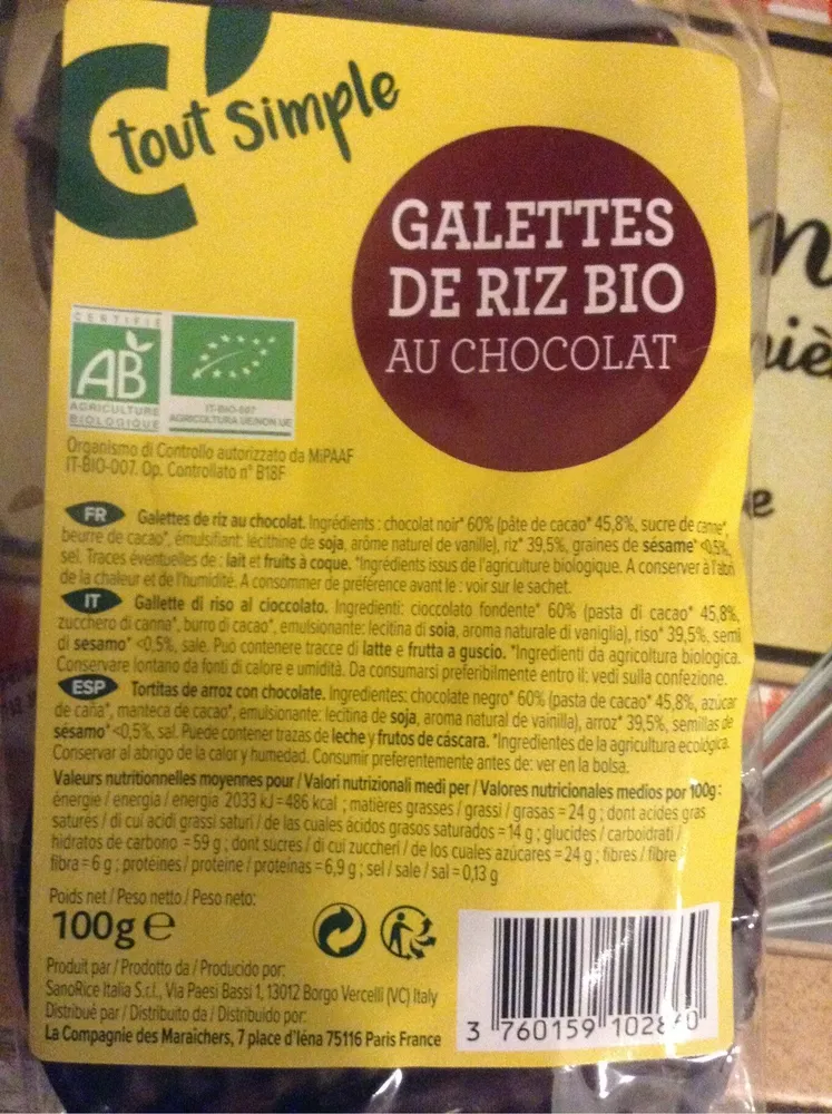 Galettes de riz bio au chocolat