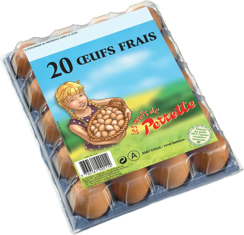 20 œufs frais Perrette datés sur la coquille