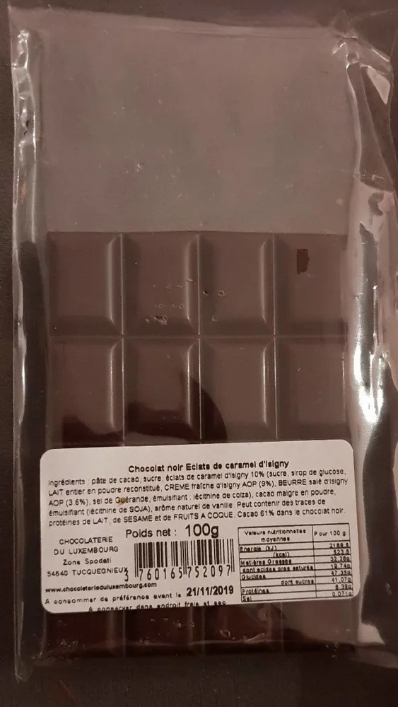 Chocolat noir eclats de caramel d'isigny