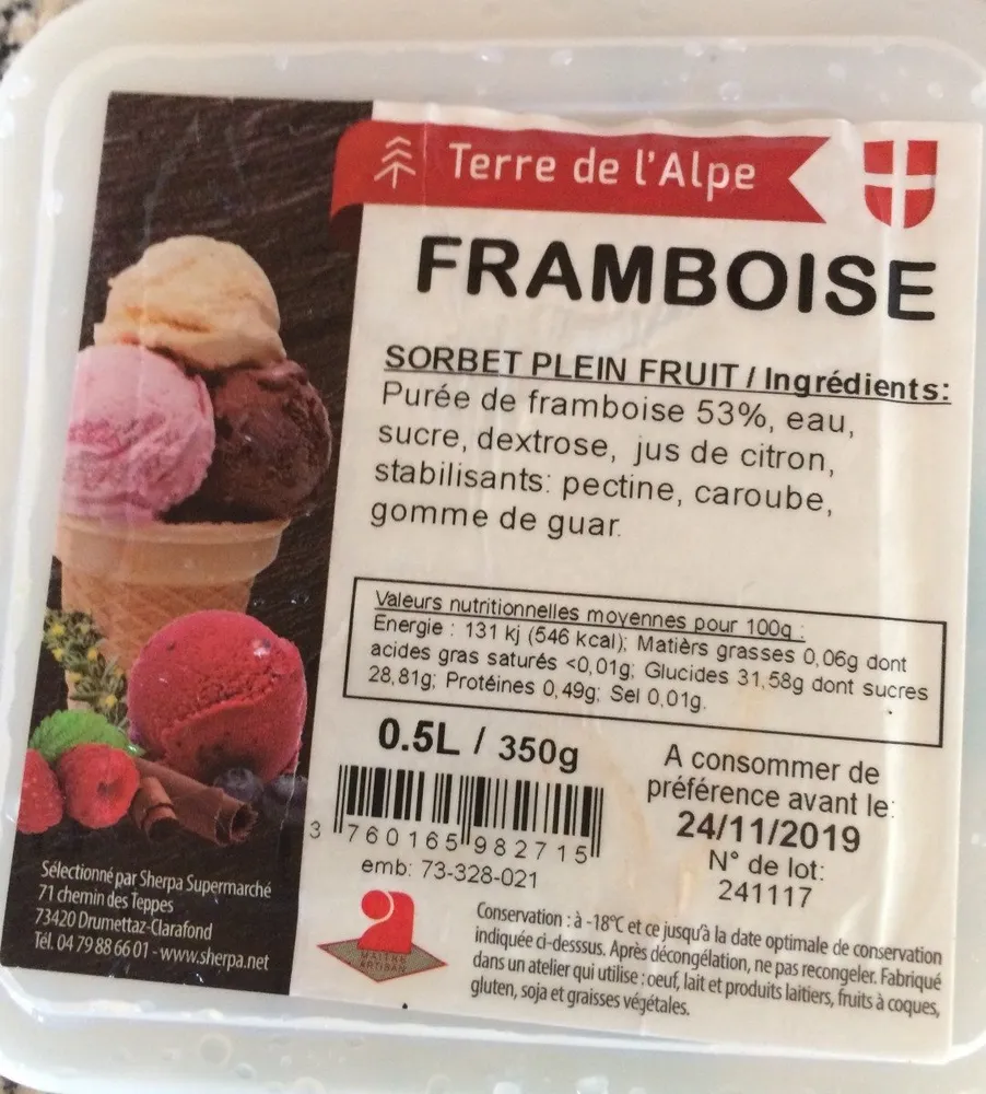 Sorbet plein fruit framboise