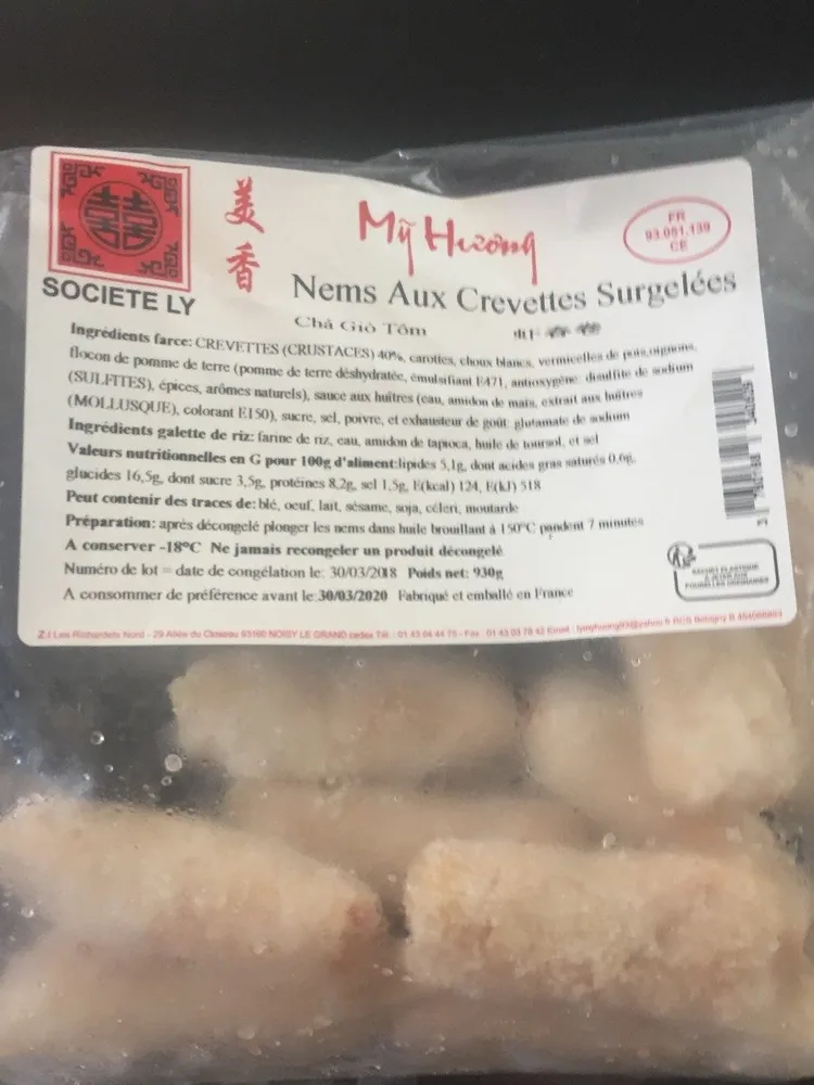 Nems aux crevettes surgelees