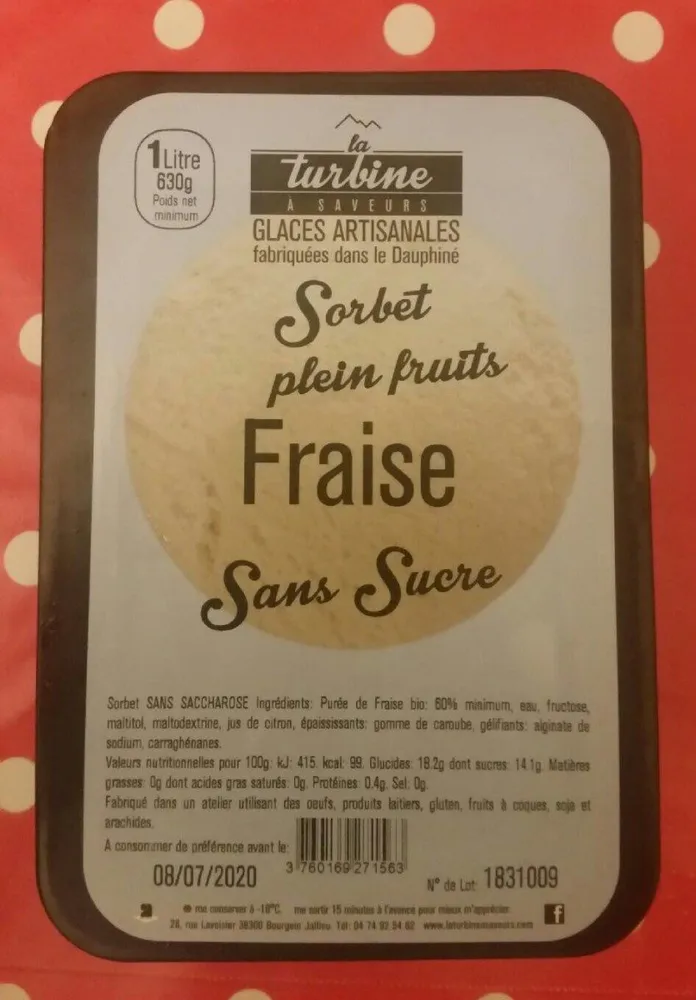 Sorbet plein fruits Fraise Sans sucre