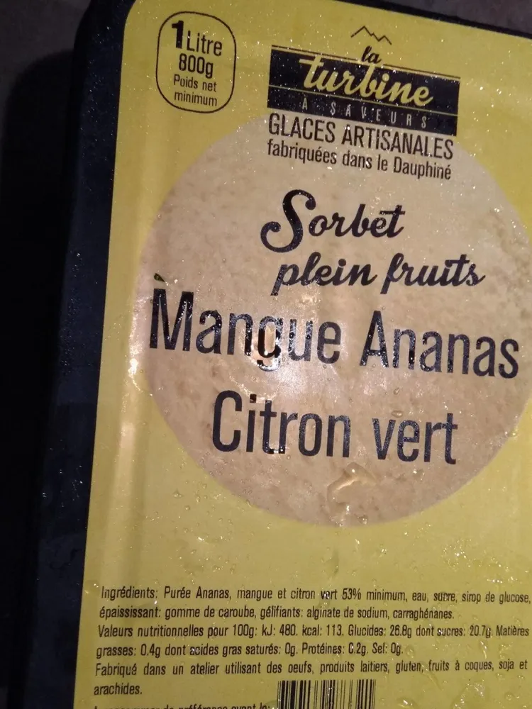 Sorbet mangue ananas citron vert