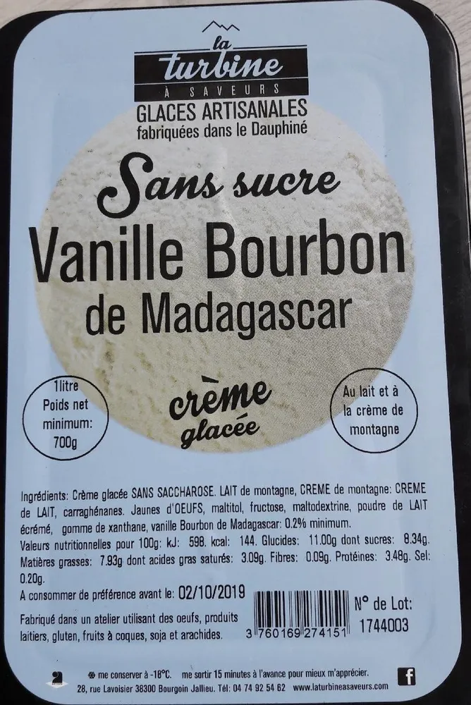 Crème glacée vanille bourbon sans sucre