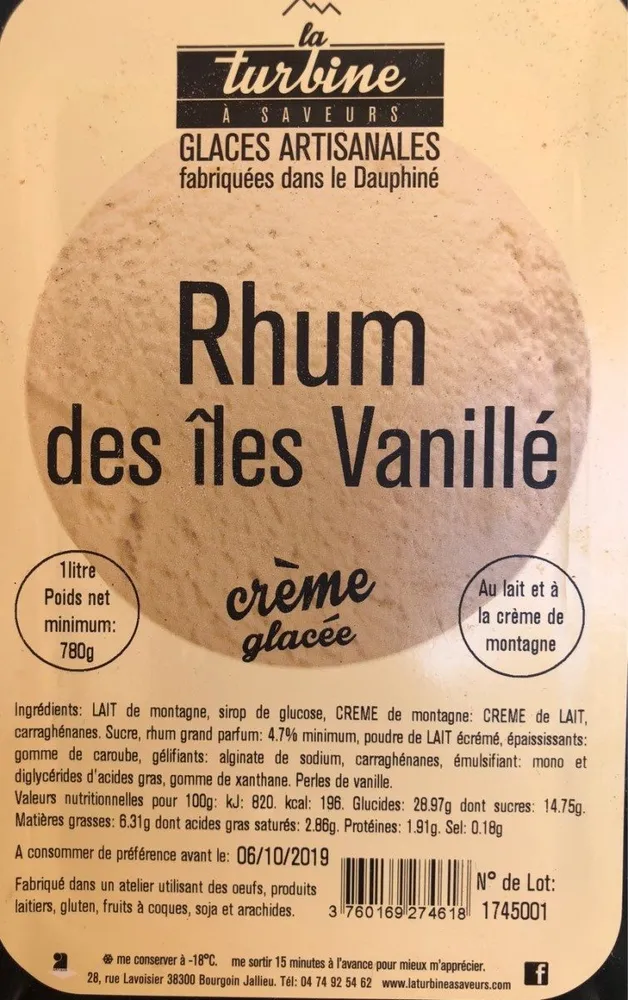 Glace rhum des iles vanillè