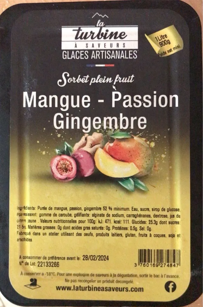 Sorbe plein fruit Mangue-Passion-Gingembre