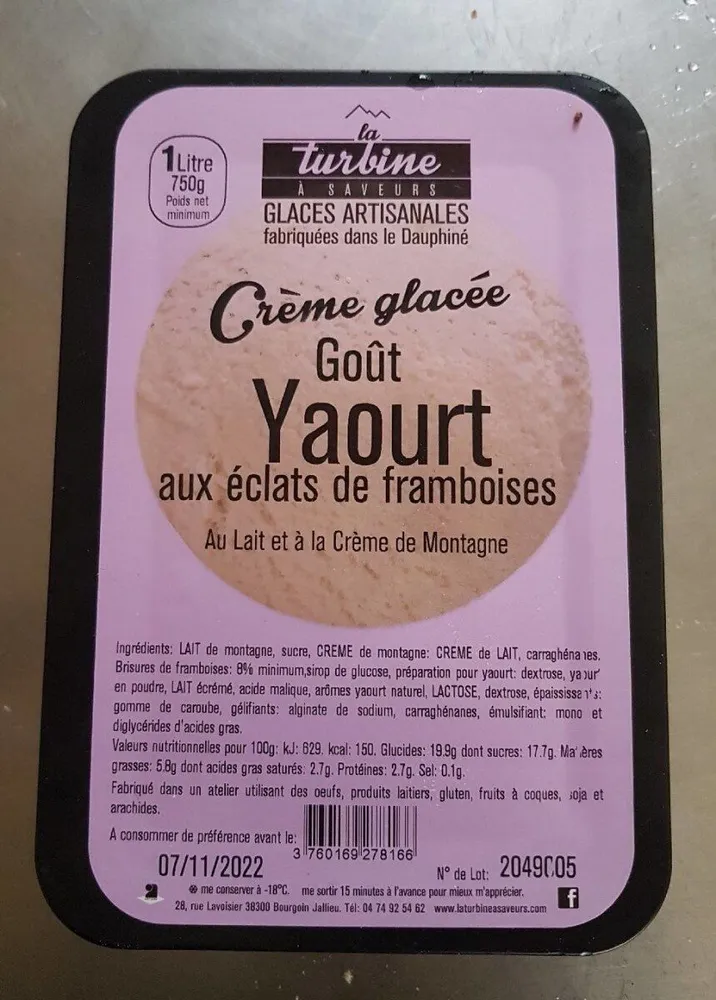 Crème glacée Goût Yaourt aux éclats de framboises