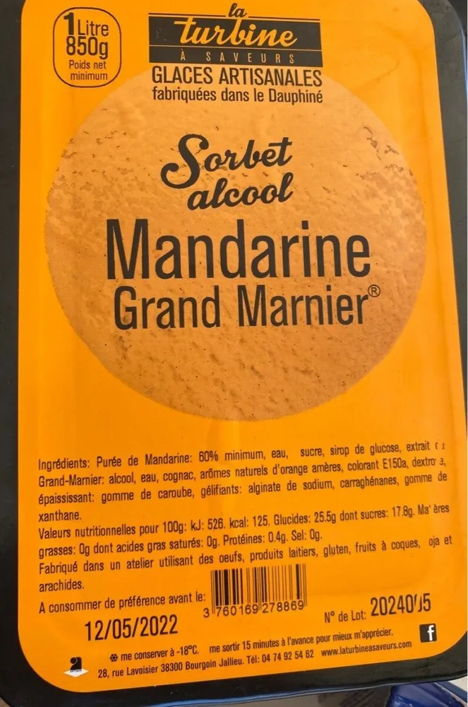Sorbet alcool mandarine grand marnier