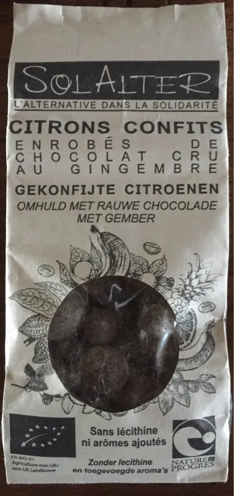 Citrons confits enribés de chocolat cru au gingembre