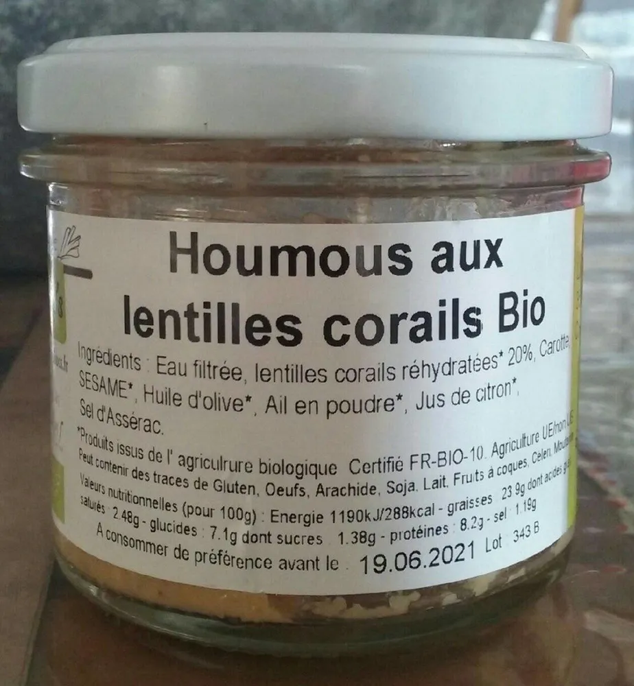 Houmous aux lentilles corails Bio