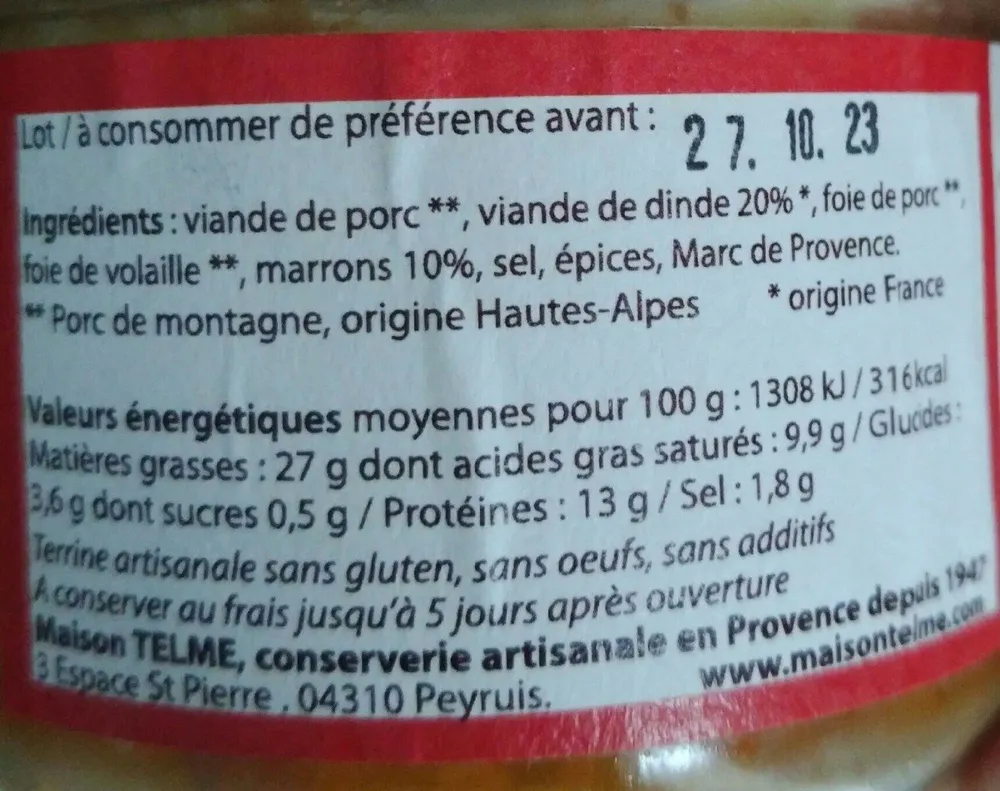 La terrine de dinde au marrons