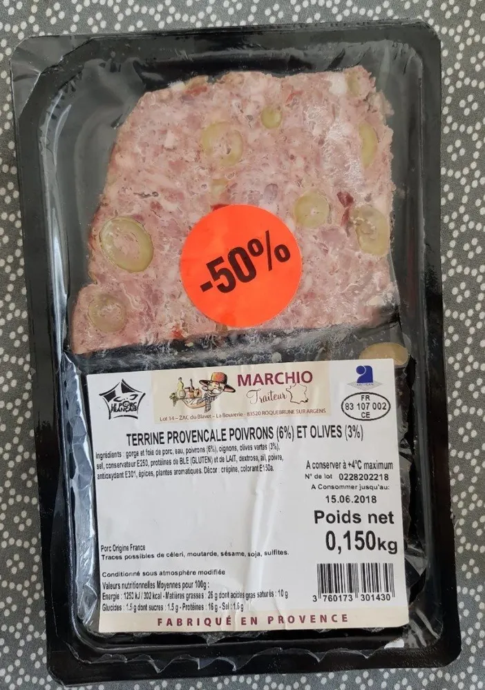 Terrine Provençale poivrons (6%) et olives (3%)