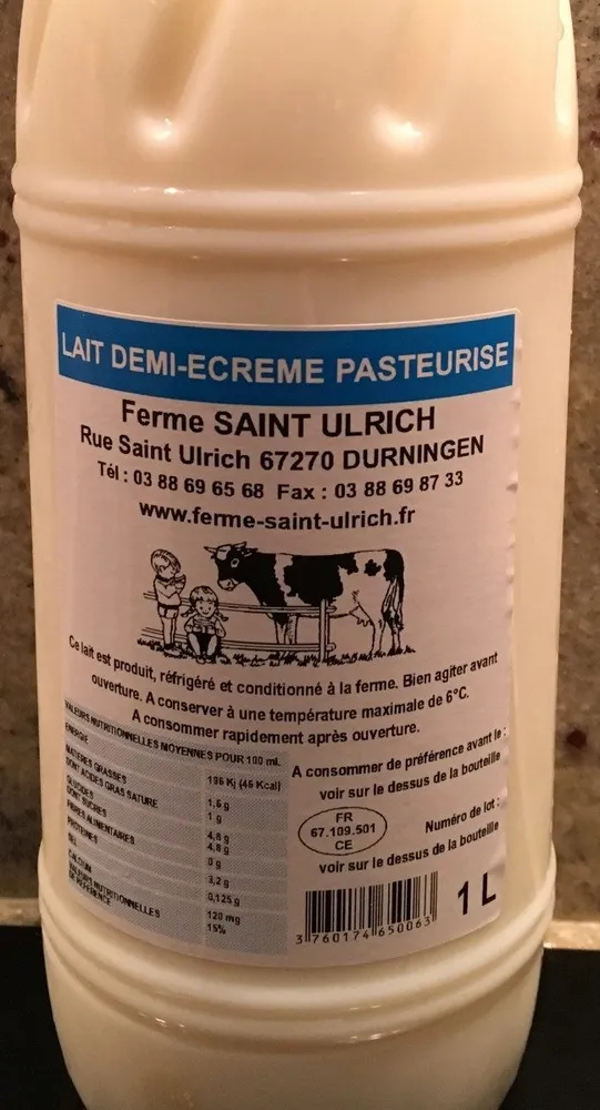 Lait demi-écrémé pasteurisé