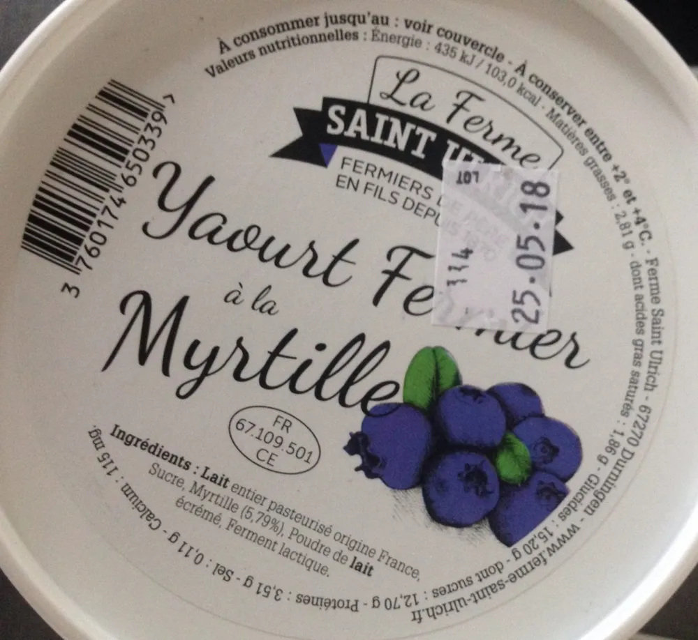 Yaourt fermier à la myrtille