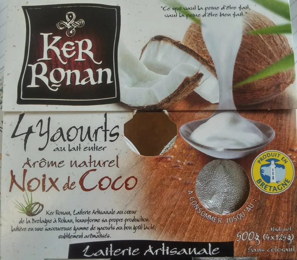 Yaourt au lait entier, Arôme naturel Noix de coco