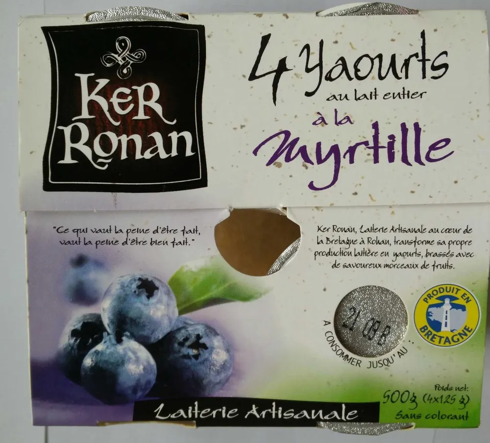 Yaourt au lait entier à la Myrtille
