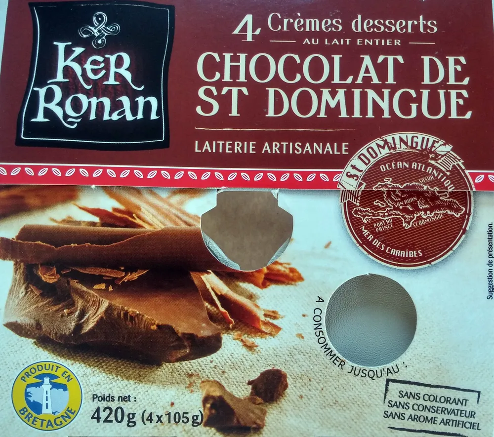Crème dessert au lait entier Chocolat de St Domingue 4 x 105 g