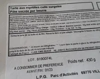 Tarte aux myrtilles cuite surgelée