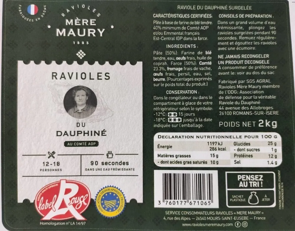 Ravioles du Dauphiné surgelées