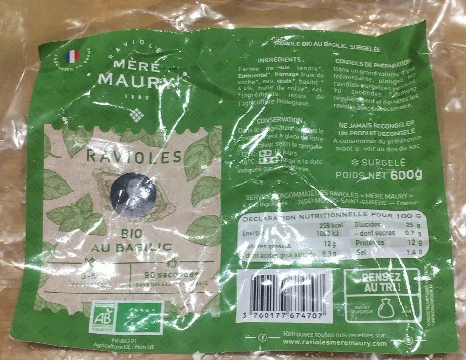 Ravioles bio basilic