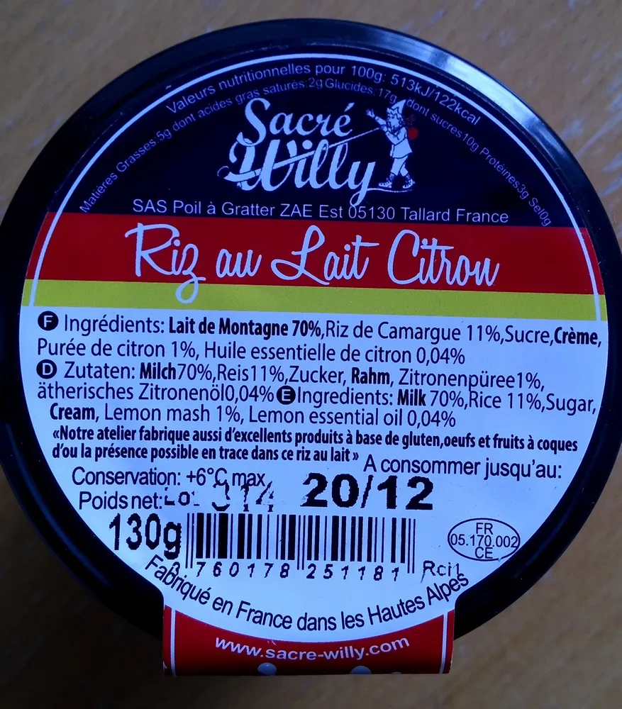 Riz au Lait Citron