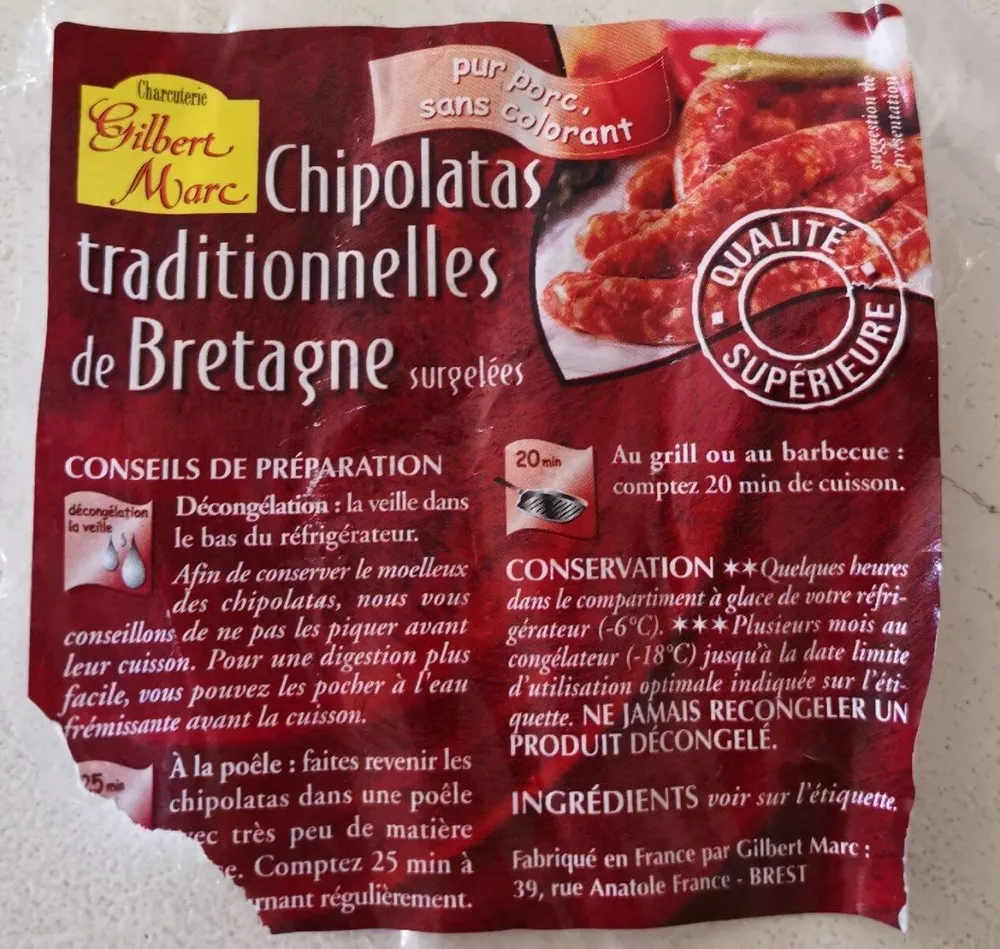 Chipolatas traditionnelles de Bretagne surgelées