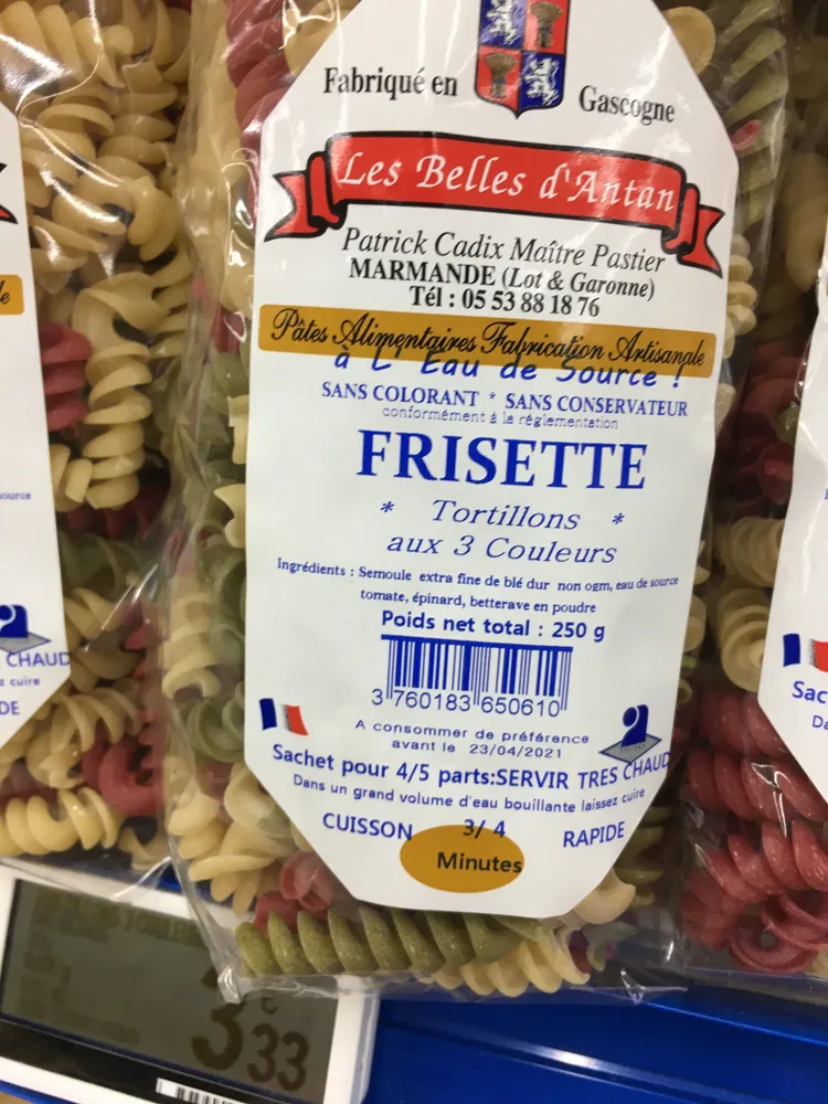Pâtes tortillons aux 3 couleurs
