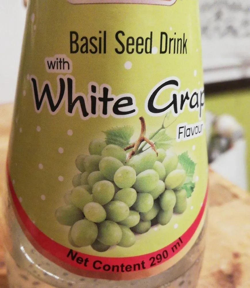 Basil seed drink with white grape flavour