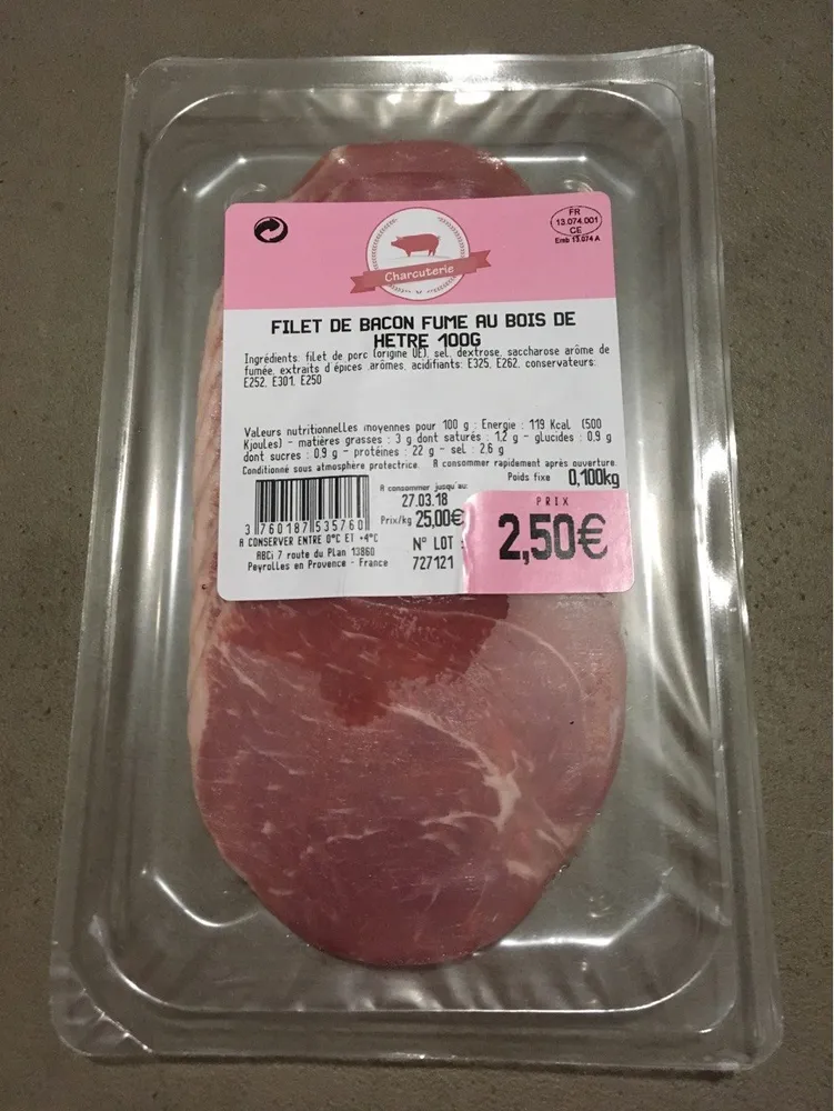 Filet de bacon fumé au bois de hetre