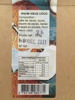 Tablette de chocolat Rhum Coco