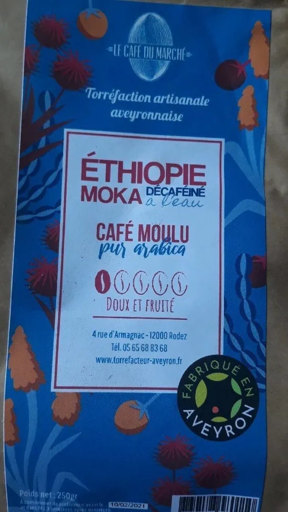 Café moulu pur arabica décaféiné à l'eau
