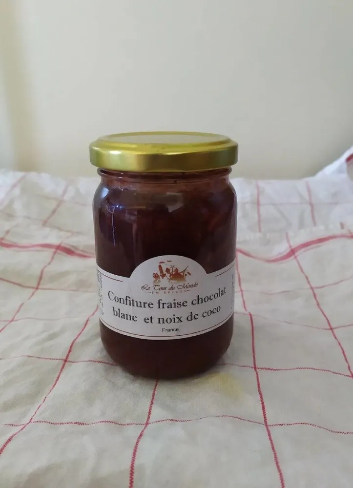 Confiture fraise chocolat blanc et noix de coco