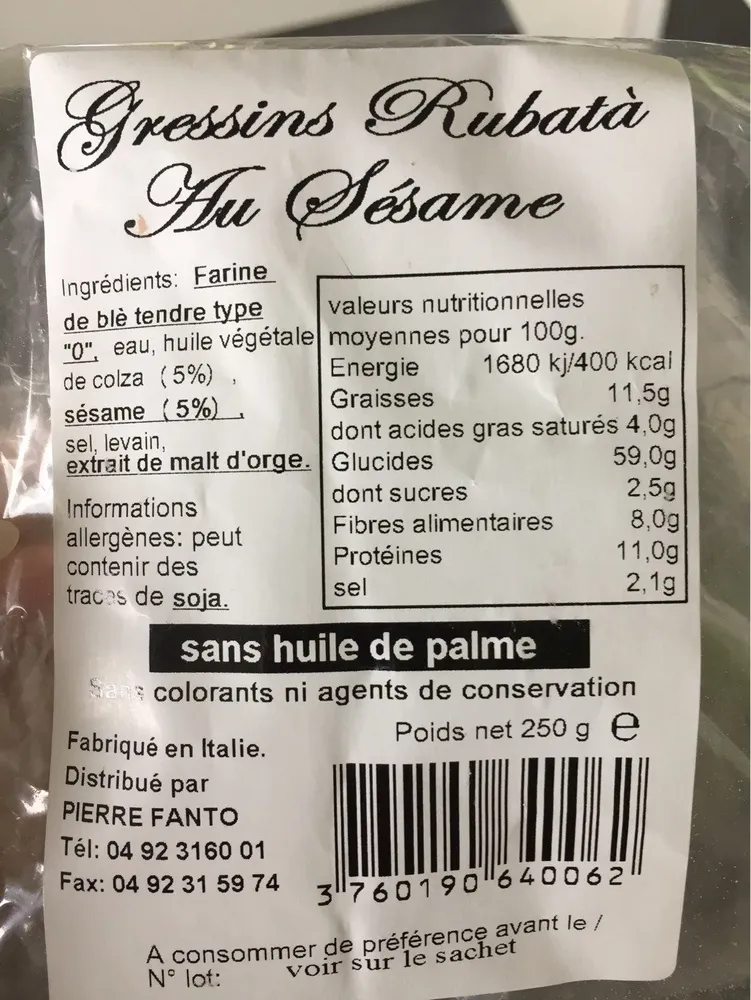 Gressins Rubata au sésame