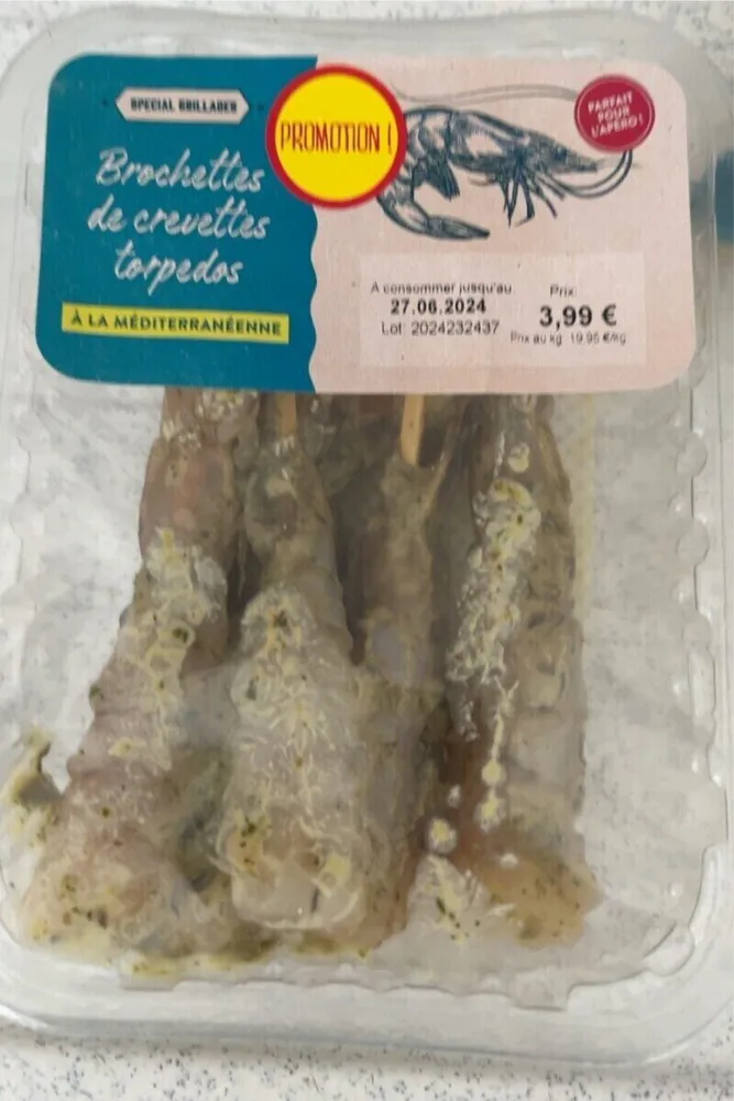Brochettes de crevettes torpedos