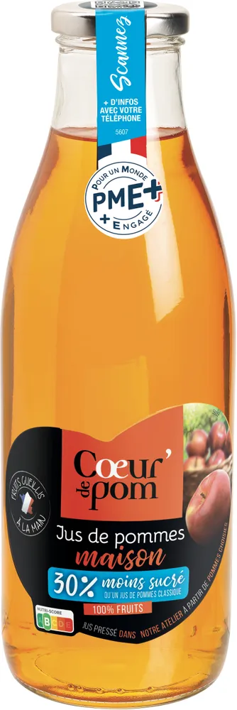 Pur Jus de Pomme 30% Moins Sucré 75CL Cœur de Pom