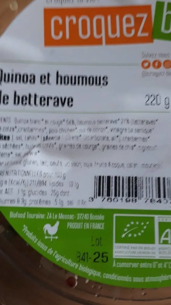 Quinoa et houmous de betterave