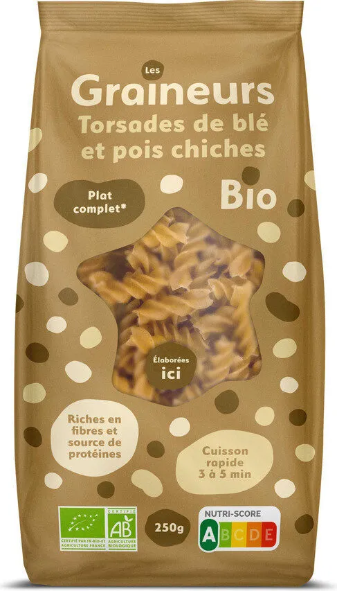 Torsades  blé dur et pois chiches germées