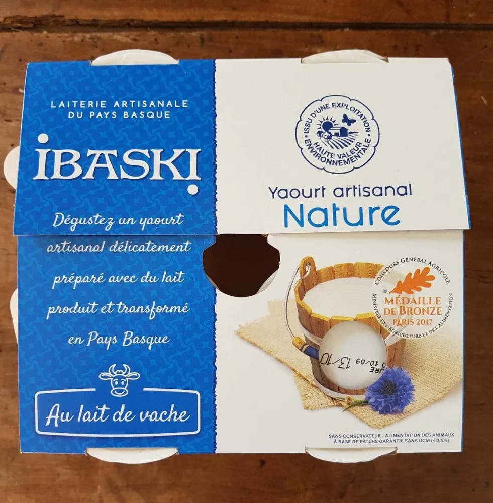 Ibaski, Yaourt nature , le pack de 4x125 gr 500 gr