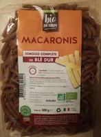 Macaronis semoule complète de blé dur