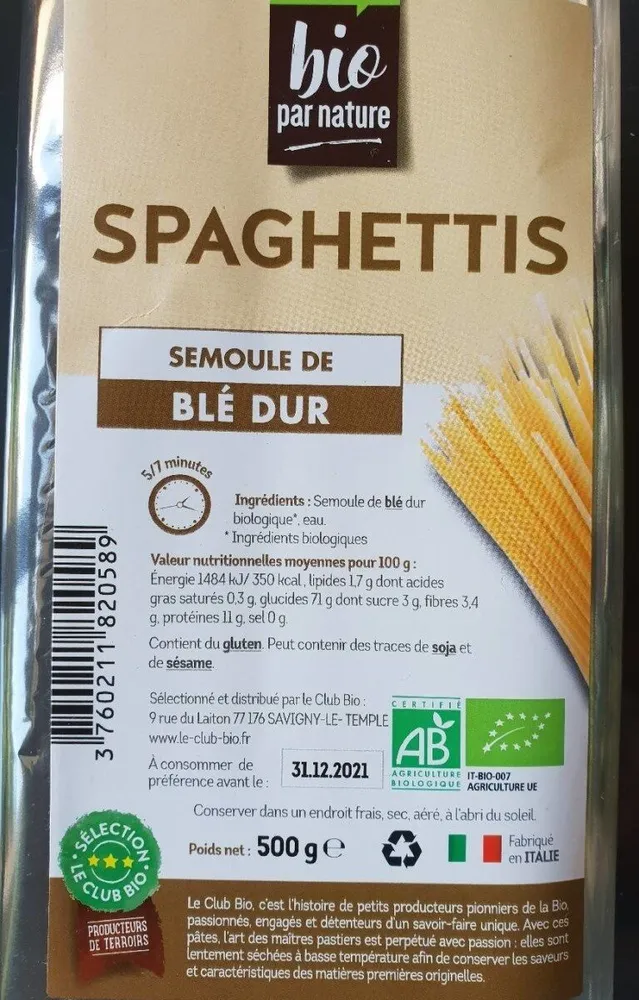 Spaghettis semoule de blé dur