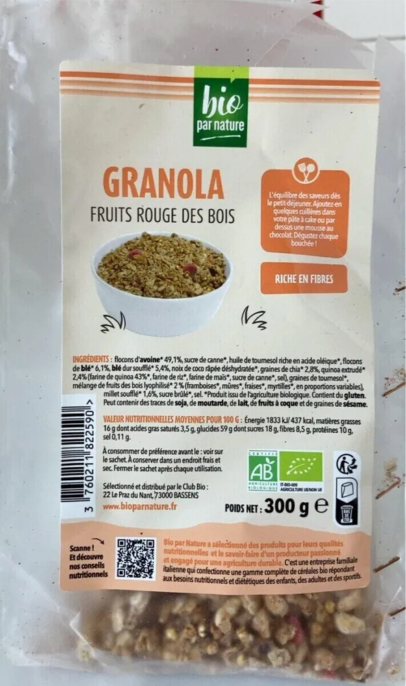 Granola fruits rouges des bois