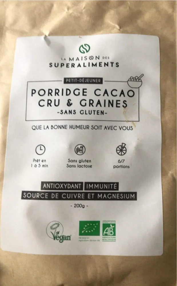 Porridge cacao cru & graines