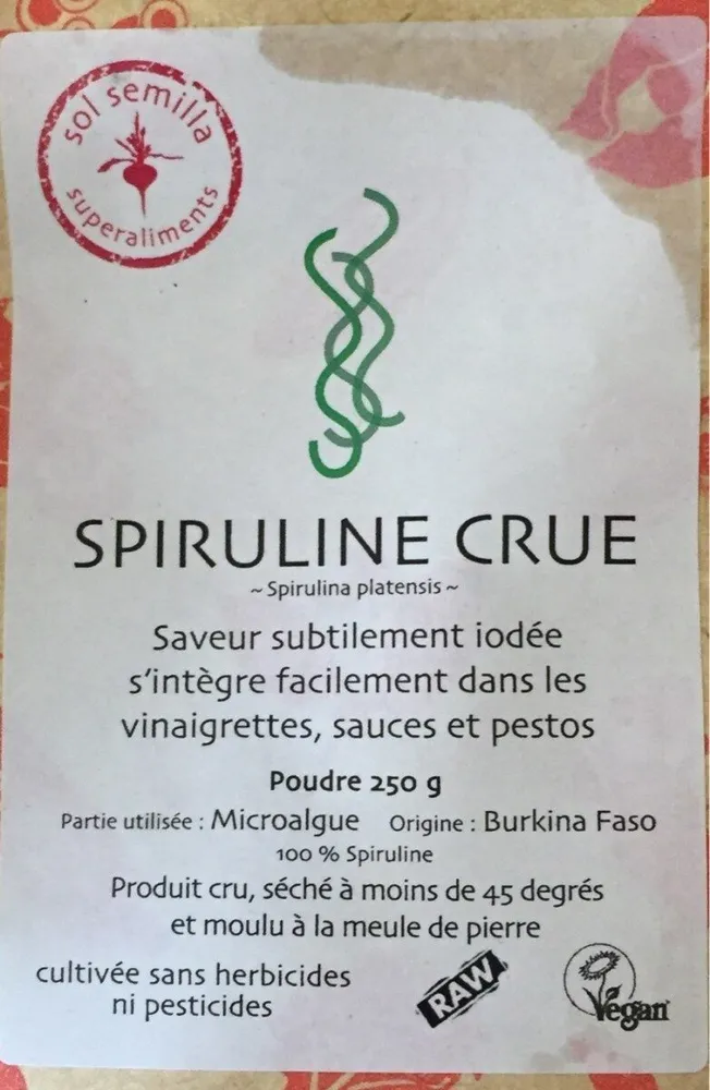 Spiruline Crue En Poudre - 250 G - Sol Semilla