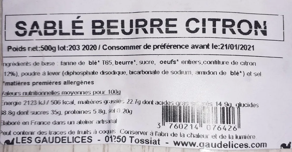 Sablé beurre citron