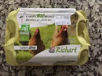 6 œufs bio de poules élevées en plein air, calibre gros