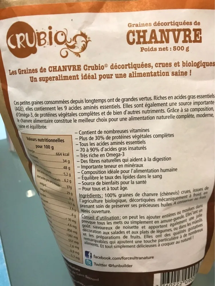 Crubio Graines De Chanvre Décortiquées c