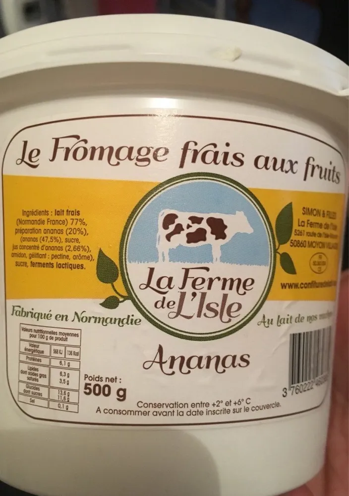 Le fromage frais aux fruits Ananas