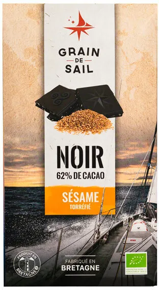 Tablette de chocolat 62% de cacao et sésame torréfié