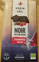 Tablette de chocolat 62% de cacao, framboise et pralin