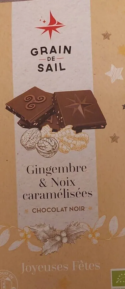 Tablette de chocolat noir 75% et gingembre et noix caramélisées